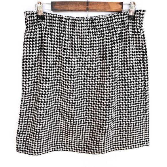 J. Crew Factory Wool Blend Black White Houndstooth Plaid Sidewalk Skirt 10 - Picture 2 of 8
